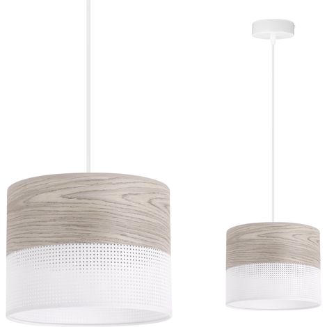 LAMPE SUSPENDU SIMPLE ABAT-JOUR PLACAGE CHÊNE BLANCHI 20CM (1/5)