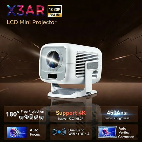 Projecteur, calibration visuelle IA, résolution HD 1080p, compatible 4K, Android 11, 450 lumens ANSI, Wi-Fi 6, Bluetooth 5.4 (1/5)