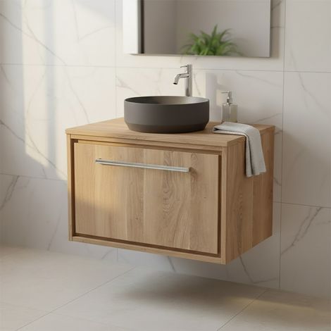 Hudson Reed Lille Wall Hung 1-Drawer Vanity Unit with Worktop 600mm Wide - Bleached Oak