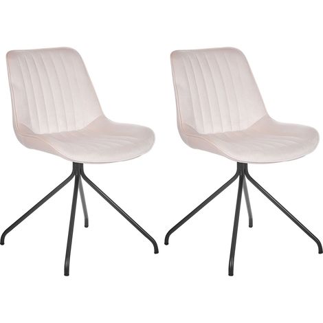 Set di 2 sedie imbottite in velluto beige senza braccioli con base a croce Navasota
