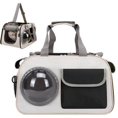 (Nero) Borsa trasportino per cani/gatti, traspirante e pieghevole, con finestra di osservazione, guinzaglio di sicurezza interno, nera, ideale per gite e viaggi. (1/4)