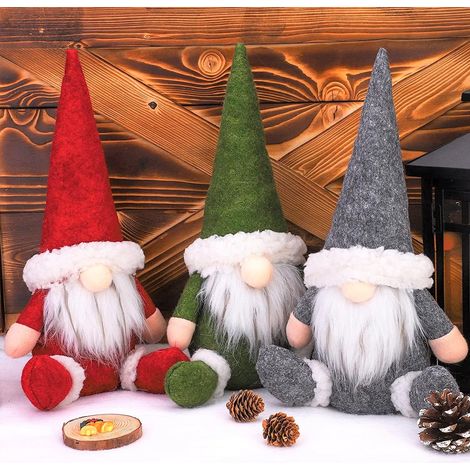 Set di 3 gnomi svedesi, adorabili bambole nane di Babbo Natale sedute a mano, statuette di nani elfi Gonks per camini, decorazioni per feste di Natale (30 cm x 15 cm)