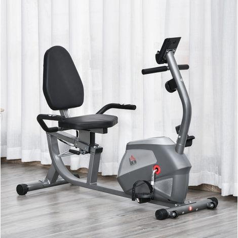 Cyclette reclinata LCD 8 livelli, resistenza magnetica, 110 kg, grigio argento OKMYHOME (1/5)