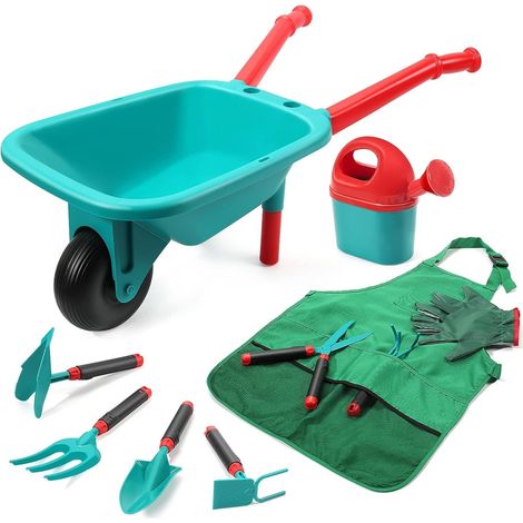 Brouette Enfants Ensemble d'outils jardinage pour enfants, jouets jardin avec brouette, gants, râteau à main, pelle, double houe, jouets d'intérieur et d'extérieur, cadeau garçons et filles (1/5)