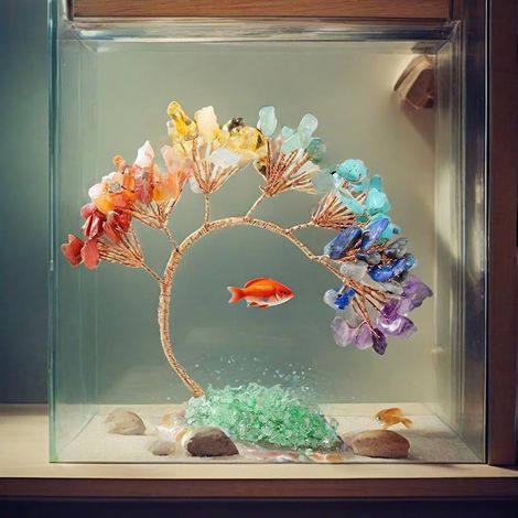 Arbre phénix en cristal coloré, fabriqué à partir de gravier naturel, base en gravier vert, fil de cuivre, décoration intérieure/voiture, bonsaï Feng Shui aux vertus thérapeutiques. (1/5)