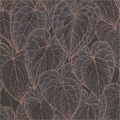 Papel pintado naturaleza Profhome 781282 papel pintado vinílico estampado en caliente tejido non tejido texturado con ornamentos florales sutilmente satinado marrón negro oro 5,33 m2 (1/5)