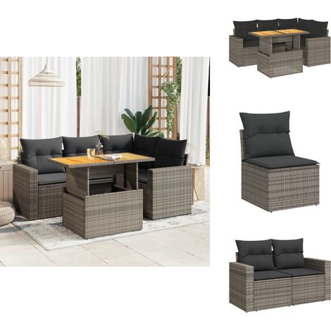 5-tlg. Garten-Sofagarnitur mit Kissen Grau Poly Rattan - Garten Sofagarnitur - Garten Sofagarnituren - Outdoor Sofagarnitur - Sofagarnitur Terrasse (1/5)