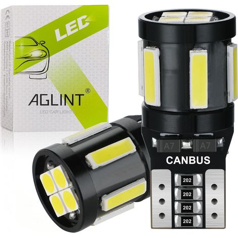 Ampoule T10 W5W LED CANBUS Anti Erreur 12V 501 194 168 10SMD Remplacement pour Voiture Intérieur Lumière Dôme Plafonnier Lecture Porte Position Feux De Plaque D'immatriculation 6500K Blanc 2Pcs (1/5)