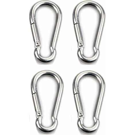Mousqueton acier inoxydable 304 – Charge max 200 kg – Épaisseur 8 mm – Longueur 80 mm – Lot de 4 pièces pour usage intensif