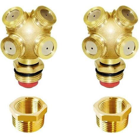2Pcs Buse de brumisation en Laiton 3/4" GHT mâle 4 Trous pour arroseurs de Jardin, connecteur d'irrigation, têtes de brumisation avec Grille Anti-Fuite (1/5)