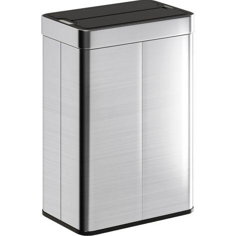 Poubelle à capteur 55 L à ouverture automatique, couvercle papillon silencieux, finition acier inoxydable argentée, design étroit sans contact pour cuisine, bureau, CHICFURN (1/5)