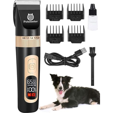 Tondeuse professionnelle pour chiens et chats, puissante et silencieuse, 3 vitesses, sans fil, robuste, pour poils épais, petit et grand chien, kit de toilettage (1/4)