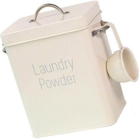 Boîte de rangement en métal pour poudre à lessive Grande boîte en métal Organisateur de riz avec cuillère Blanc (1/4)