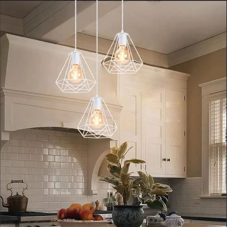 U-do E27 Retro Lampe Suspension en Cage Blanc Moderne Lustre Industrielle Vintage Design Edison pour Salon Chambre (1/4)