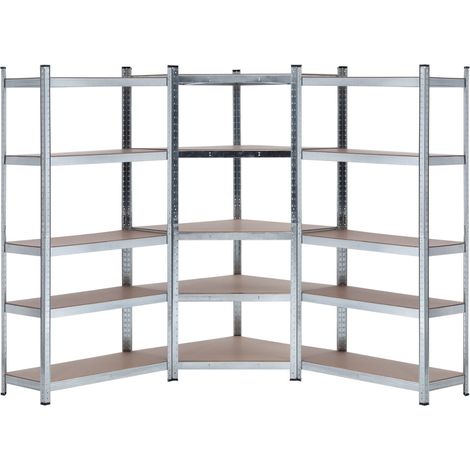 2er-Pack modulare Regalsysteme und 1 Eckregal mit 5 Regalböden, Silber, 2625 kg, 136 x 40 x 180 cm, 7house