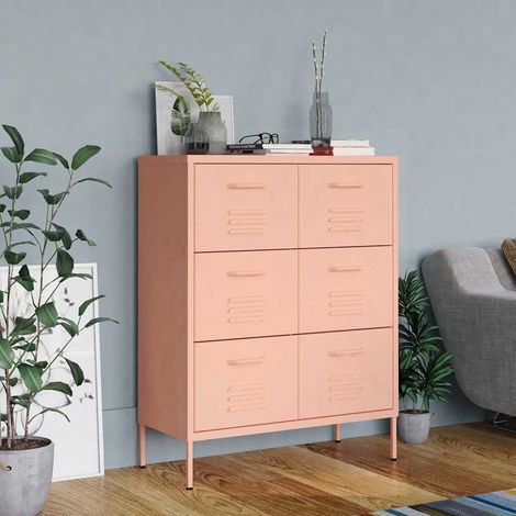 Armoire à tiroirs 6 tiroirs en acier rose 80 x 35 x 101,5 cm - PANGIVO (1/5)