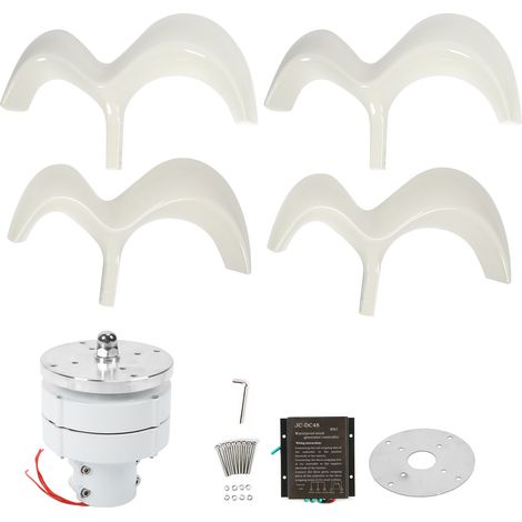 Éolienne verticale 600W 48V, rotor type courge à 4 pales, génératrice à montage sur anneau, kit complet pour installation domestique. (1/5)