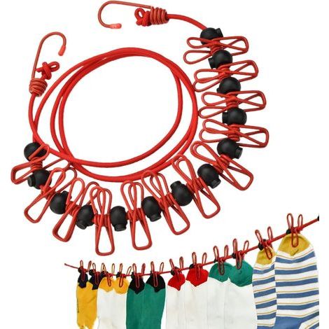 Wäscheleine, Camping-Wäscheleine, elastische Wäscheleinen mit windfesten Klemmen für Balkon, Badezimmer, Garten (1/5)