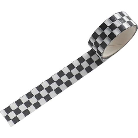 1 rouleau de ruban adhésif décoratif (Washi Tape), autocollant, impression transparente, amovible, résistant à la décoloration, scrapbooking, motif à damier, ruban adhésif décoratif pour enfants, noir (1/5)