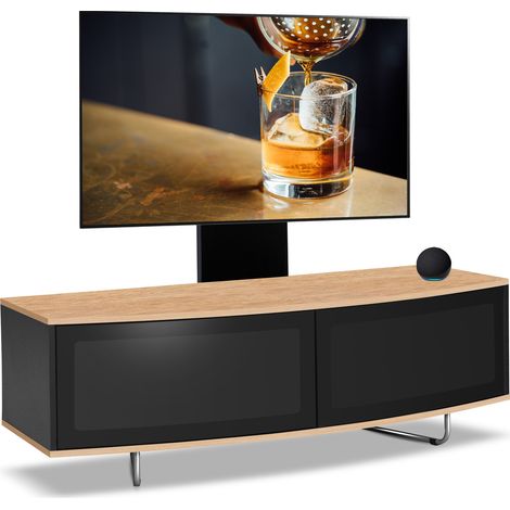 Centurion Supports Caru Black Oak Beam-Thru Remote Friendly Super-Contemporary "D" Shape Design 32"-65" LED/ OLED / LCD TV Cabinet with Mounting Arm (1/5)