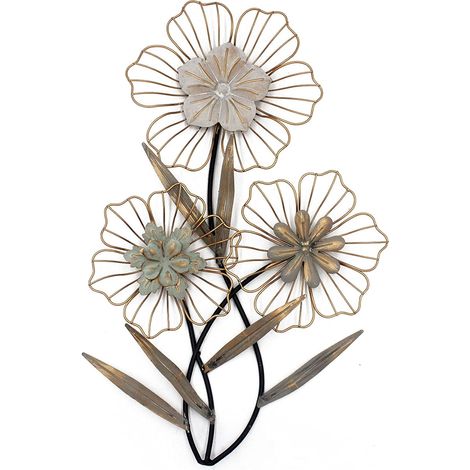 Décoration murale vintage en métal en forme de fleur 37 x 60 cm - Décoration murale en métal pour salon, extérieur, jardin (1/5)