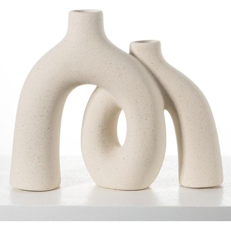 Ensemble de vases modernes nordiques bohèmes – Élégante décoration d'intérieur en céramique beige mat pour salon, bibliothèque (1/5)