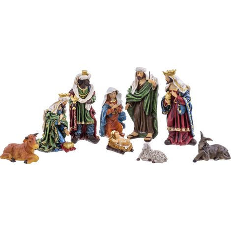 Set de 9 grands personnages de crèche de Noël – Figurines en polyrésine – Hauteur 31.5 cm – Décoration festive multicolore – Wadiga (1/3)