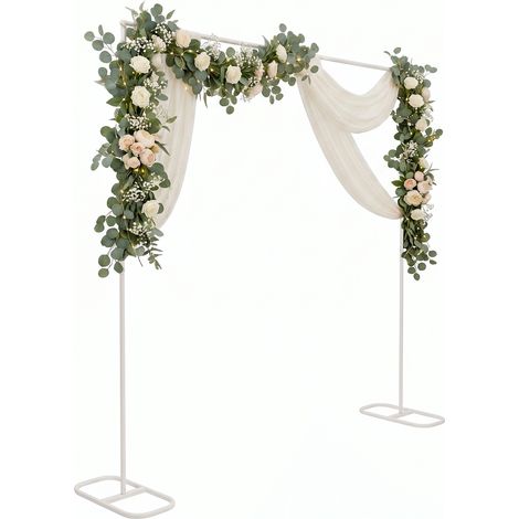 2.1x2.1 M Arche de Mariage en Métal, Support de Fleurs Ballon Arche, Décoration de Fond, Plantes Grimpantes de Jardin, Pour Anniversaires, Mariages, Fêtes (Blanc, Rectangle) (1/5)