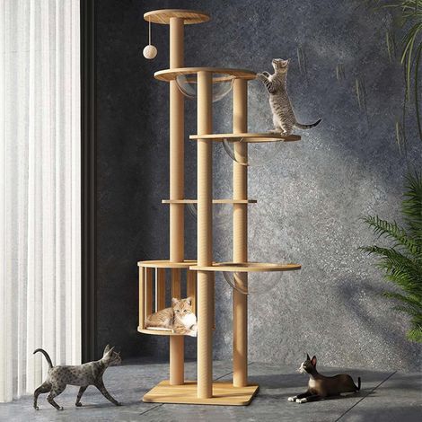 Arbre à Chat de 183 cm, Grand, avec 4 Capsules spatiales, Colonne à Chat en Jute, échelle, Grotte, Jouet et griffoir (1/5)