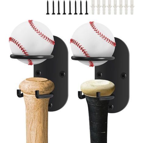 Two-piece wall-mounted baseball bat storage rack - metal baseball bat - display rack - baseball bat organizer (black)