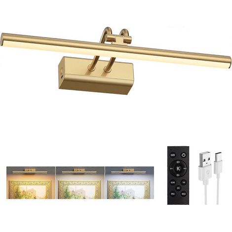 Lampe murale sans fil 35 cm piles 4000 mAh dorée, télécommande, charge magnétique pour tableaux et photos (1/5)
