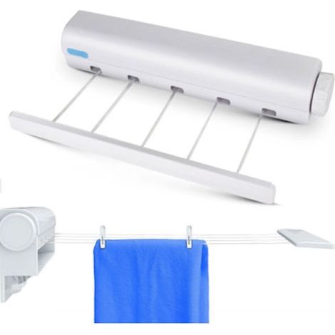 1PC blanc étendoir. Séchoir à Linge Mural rétractable. étendage à Linge Mural. etandoire à Linge intérieur. Corde à Linge Exterieur 4 Fils de 3.2mètres. etendoir a Linge pour intérieur et extérieur (1/4)