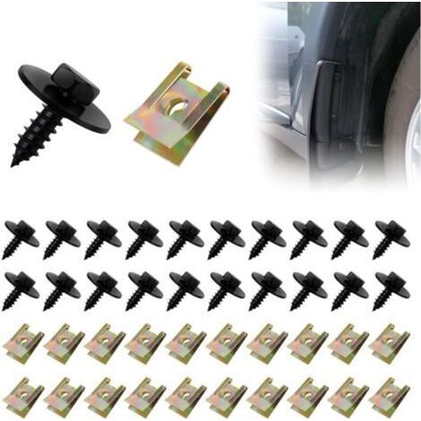 Lot de 40 écrous en tôle, Assortiment de vis, Clips de fixation, Assortiment Agrafes de Carrosserie, Ecrou Cage Voiture, U-Nuts de Panneau de Porte de Voiture, Pour voiture