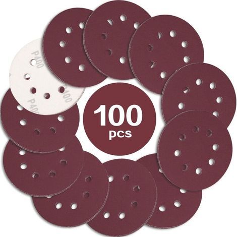 Ineasicer 100PCS Disque de Ponçage 125mm Grain 400, Disques a Poncer Papier Abrasifs 8 Trous Idéal pour Poncer/Polir pour Ponceuse Excentrique (1/2)