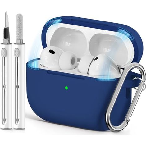 Étui de protection pour AirPods Pro 3- Fermeture Magnétique - Silicone Souple - Protection 360° - Compatible Charge Sans Fil - Avec Stylo de Nettoyage et Porte-clés - Bleu (1/5)