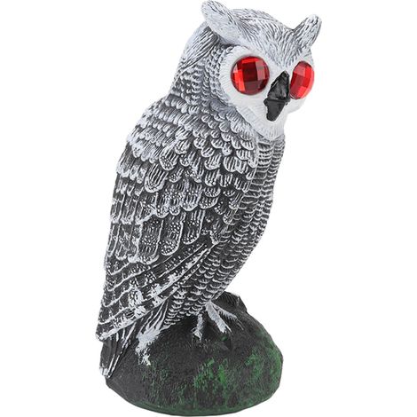 Hibou anti-oiseaux pour jardin, en plastique, yeux rouges, pour éloigner les oiseaux. Détails soignés, résistant à l'usure. Modèle Elbow Cat, blanc uni. (1/5)