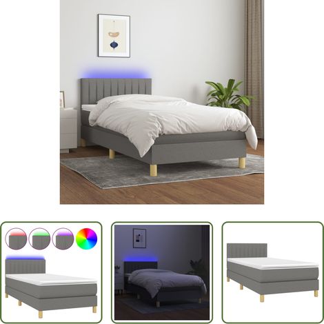 Matratze - Boxspringbett mit Matratze & LED Dunkelgrau 100x200 cm Stoff (1/5)