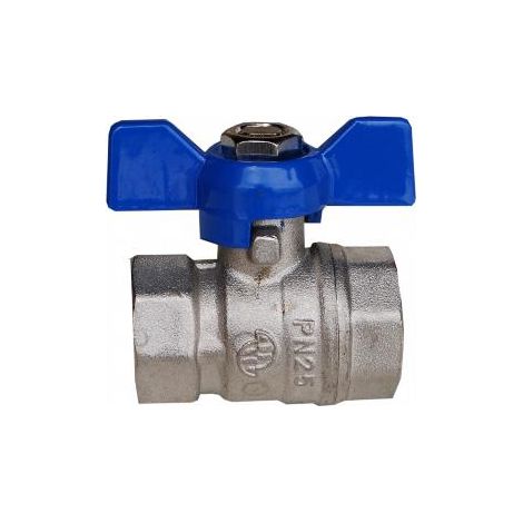 FPLUS valvula esfera palomilla hh 1/2 , Válvula de esfera (palomilla azul)
PN 25. Paso total. Construcción en latón UNE-EN 12165 cromado. Asiento PTFE. Extremos rosca gas (BSP) H-H