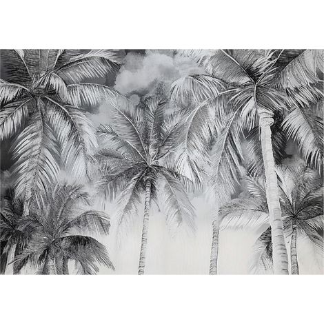 Papier peint panoramique palmiers noir et blanc intissé 350x250 cm mural salon chambre déco murale