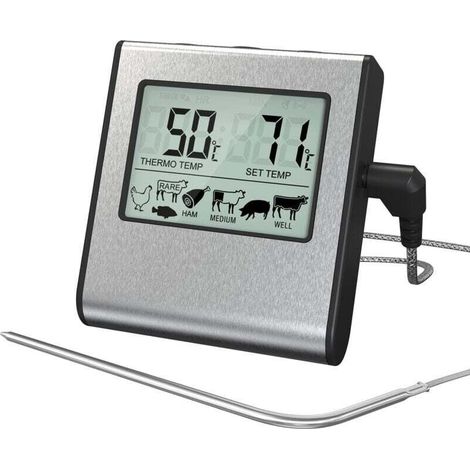 Thermomètre de Cuisson pour Viande Numérique avec Large Écran LCD pour Fumoir Four Cuisine Friandises Barbecue Grill Thermomètre avec Minuteur et Sonde de Températures en Acier Inoxydable (1/4)