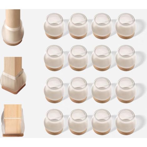 Lot de 16 protège-pieds de chaise en silicone transparent, taille L ronde, universels pour pieds carrés et ronds, anti-rayures, antidérapants, silencieux, protège-sol. (1/5)