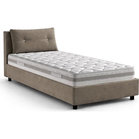 Dmora - Cama individual Daasba, Cama contenedor con revestimiento de tela, 100% Made in Italy, Apertura frontal, con colchón 80x190 cm incluido, Tórtola