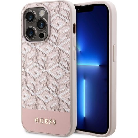 Funda Guess Stripes MagSafe para iPhone 14 Pro, color rosa. (1/5)