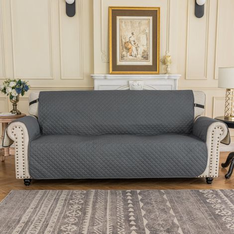 Waterproof 4 Seater Sofa Covers with Armrests, Reversible Protected Sofas - Grey