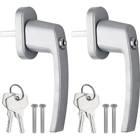 2 pezzi maniglie per finestre in alluminio con serratura, chiave universale, maniglia per portafinestra da 35 mm con serratura, grigio per tutte le finestre e portefinestre standard (1/5)