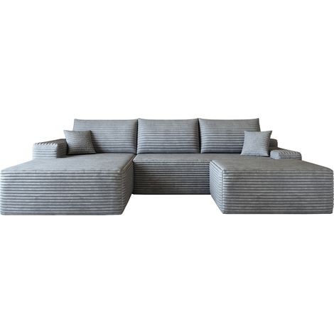 Divano Ad Angolo Modulare, Chaise Longue, Seduta Profonda, Schiuma Ad Alta Elasticità, Velluto Cotelé Grigio 270 × 175 × 83 cm (1/5)
