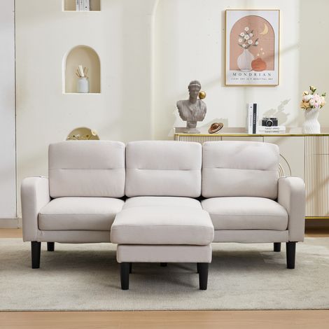 Divano angolare 3 posti con chaise longue 204 x 136 x 80 cm, beige, con tasche laterali DESVIAE (1/5)