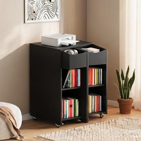 Meuble de rangement mobile noir avec tiroirs latéraux et étagères (1/5)