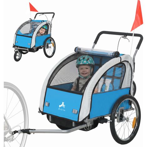 HOMCOM 2 Seat Bike Trailer with 5 Point Harness, for 18+ Months, Blue (1/5)
