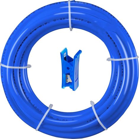 Universal Water Line Connection Kit Blue 10 m Water Supply Pipe Fitting for Refrigerator Osmosis Water Filter Fitting (3/8") + Blue Pipe Cutter (1/5)